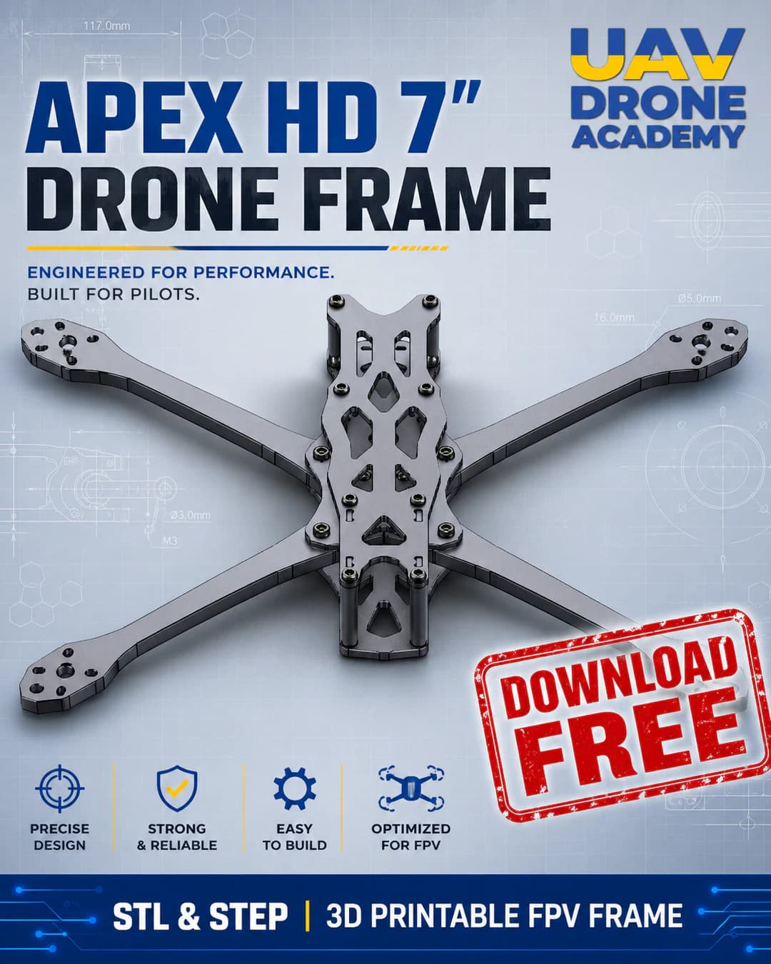 Apex HD 7″ FPV Drone Frame Pack